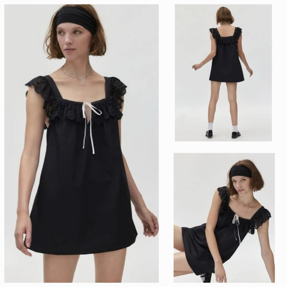 Kimchi Blue Black Mini Dress with Lace Ruffle